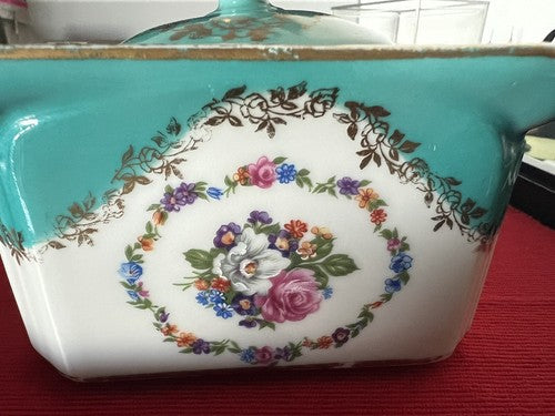Pillivuyt Cendrier Porcelaine Français Fleurs Peinture Main Avec Couvercle 