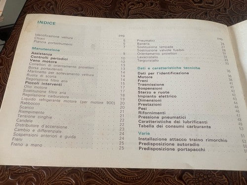 Fiat Panda Booklet Car Use Maintenance Italian Original Vintage