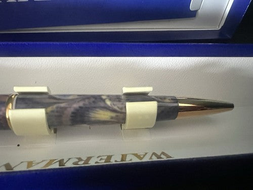 Waterman Stylo-Plume Sphère Reflex Bleu Avec Décor Profils Doré Écrit Vintage