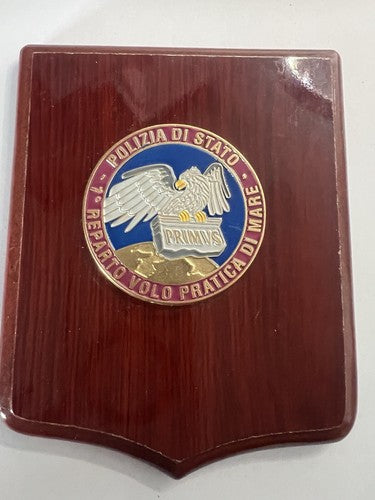 🔴 Wappen POLIZIA DI STATO VOLO PRATICA DI MARE Schild polierte Holzlacke h 15