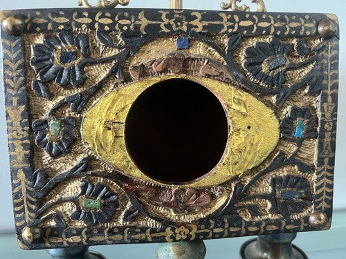 🔴 Orologio sveglia ARTIGIANALE da tavolo legno SCOLPITO E DIPINTO MANO vintage