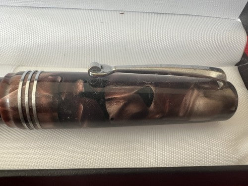 🔴 SUPERIOR penna stilografica celluloide RED CIRCLE a pulsante SCRIVE vintage