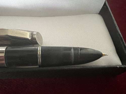 🔴 Kolbenfüllfederhalter aus verchromtem Metall mit Goldfeder, schreibt im Vintage-Stil 