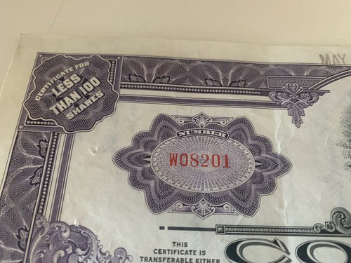 Antique Titre, Action 8 Actions New York City Coty Inc, Wilmington Trust 1948 