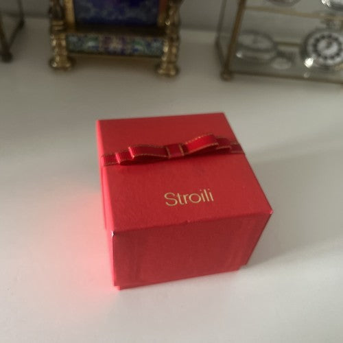 🔴 STROILI jewelry box ring earrings pendant charms with red ribbon 