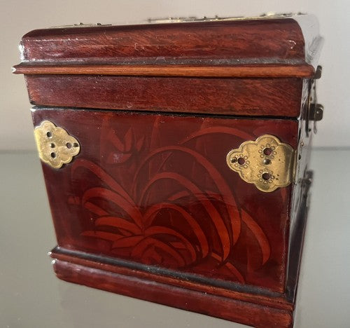 🔴 PORTAGIOIE CINESE legno piuma cofanetto scrigno astuccio vintage 15