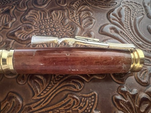 🔴 Penna sfera fucile RAIN HUNTER metallo legno con bossolo scrive vintage