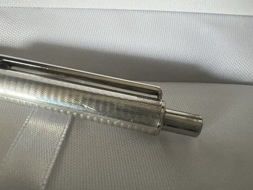 Stylo-Plume Sphère Argent Massif 925 Vagues Guillocchè Bouton Écrit Vintage 18