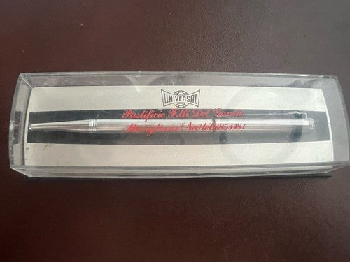 🔴 UNIVERSAL penna sfera metallo cromato scrive con astuccio vintage