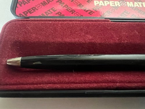 🔴 PAPERMATE penna sfera nera cromata scrive con scatola vintage mai usata
