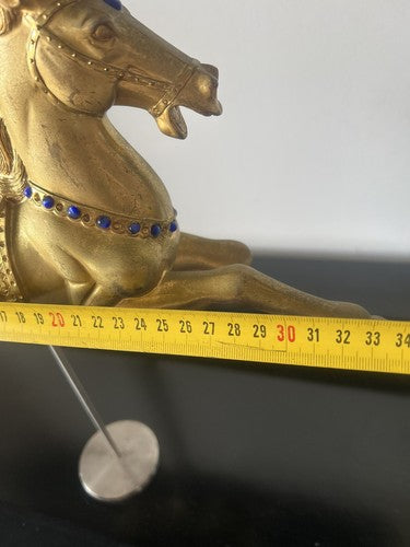 🔴 CAVALLO dorato con basamento in resina di rappresentanza pietre vintage h 37