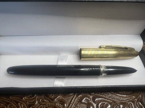 🔴 TOUJOURS penna stilografica PISTONE cappuccio laminato oro scrive vintage