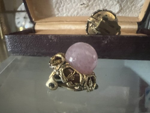 Boucles D'Oreilles Clips Fleur Rose Avec Dentelle Pierre Centre en Relief Cru 