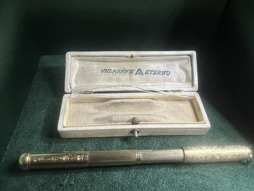 🔴 UHLMANN'S ETERNO matita retrattile aminata oro ciondolo chatelaine antica