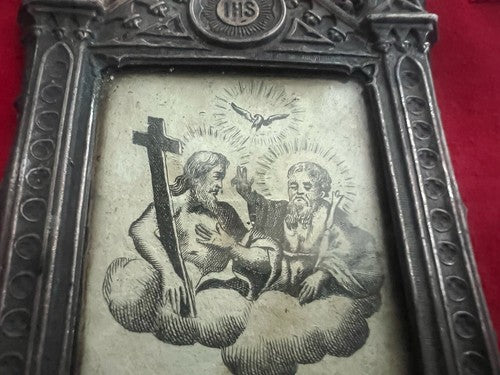 Santino Argent 800 Ss Trinité À Bas-Relief Ciselé Crochet 7X 13 Antique