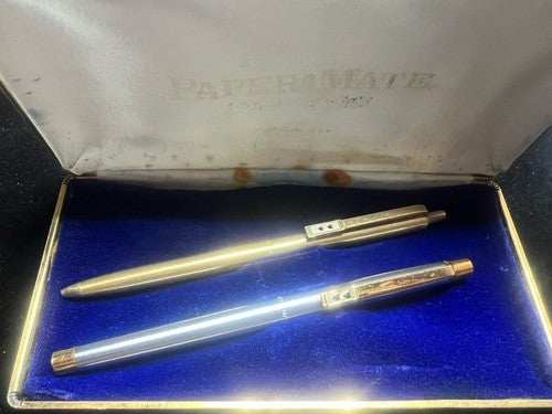 🔴 PAPERMATE penna stilografica pennino M e sfera scrivono con astuccio vintage