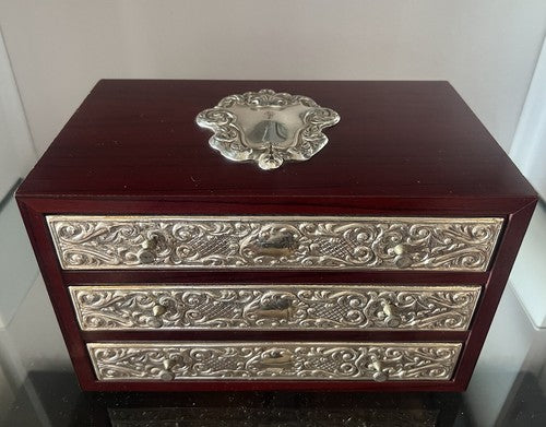 🔴 Portagioie cofanetto ARGENTO 925 legno cofanetto scrigno astuccio 4