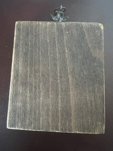 🔴 MADONNA con BAMBINO icona Sacra metallo Cesellato pittura base legno vintage