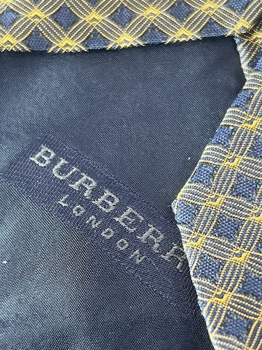 🔴 BURBERRY cravatta uomo blu quadretti tramati gialli PURA SETA