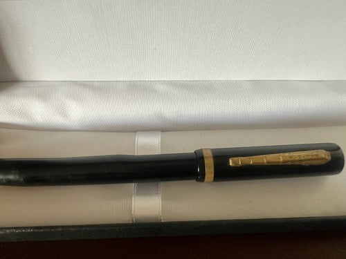 Waltham Pen Fountain Pen Celluloid Black Lever Marking Vintage 1930