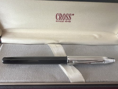 🔴 CROSS penna stilografica lacca nera a cartuccia pennino F scrive