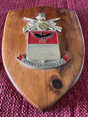 🔴 Crest BATTAGLIONE LOGISTICO ACQUI scudo legno CON IL LAVORO ALLA META vintage