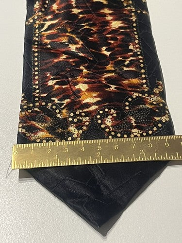 🔴 Elegante schwarze Herrenkrawatte aus reiner Seide von GIANFRANCO FERRE mit tigergestreiften Einsätzen 