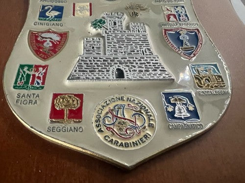 Wappen Association Nationale Carabinieri Bouclier Bois Poli Métal Hauteur 24