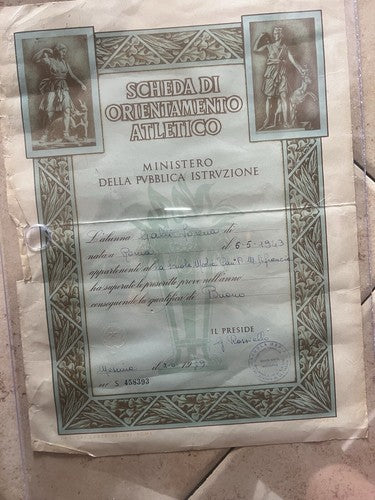 🔴 Diploma ORIENTAMENTO ATLETICO con timbro e firma voti 2 GIUGNO 1959