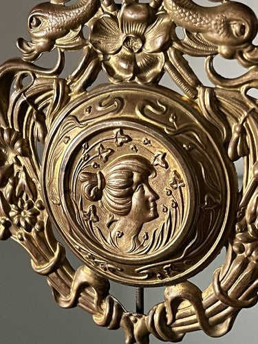 Pendule Horloge Mur Broderie Dama Métal Avec Barre Retrostante Vintage 