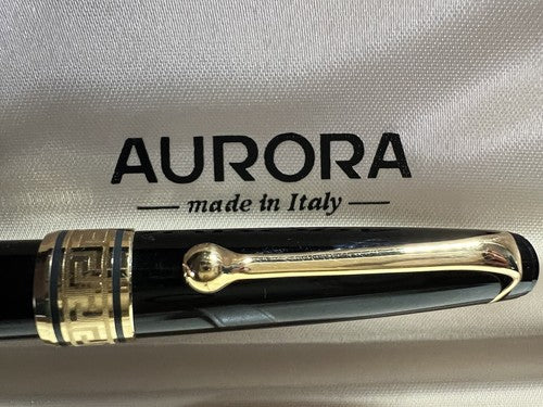 🔴 AURORA OPTIMA Kugelschreiber, schwarzes Aurolid, vergoldete Griffe, Garantie 