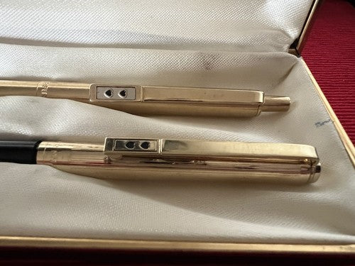 Papermate Pen+Pencil Mechanical Metal Golden Scrivono Box Vintage