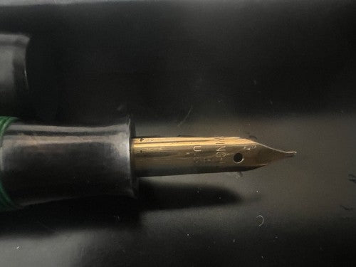 🔴 Penna stilografica verde profili cromati pistone pulsante SCRIVE vintage '40