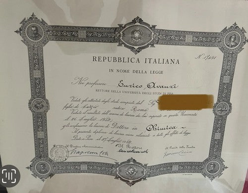 Diplôme Universitaire République Italienne Chimique Juillet 1952 Timbres Orig 