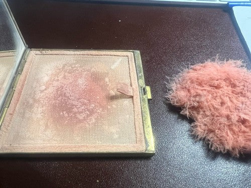 🔴 Porta cipria PESCI pesciolini laminato con piumino specchio vintage