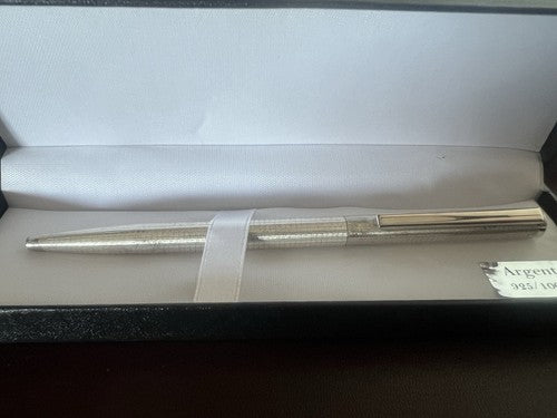Stylo-Plume Sphère Argent 925 Massif Carreaux Satin Profiles Brillant Vintage 6 