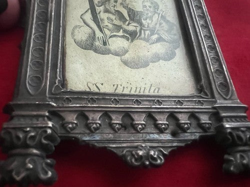 🔴 SILVER 800 Holy Trinity in chiseled bas-relief hook 7X13 ANTIQUE 