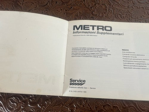 Austin Metro Booklet Car Use Maintenance Italian Original Vintage