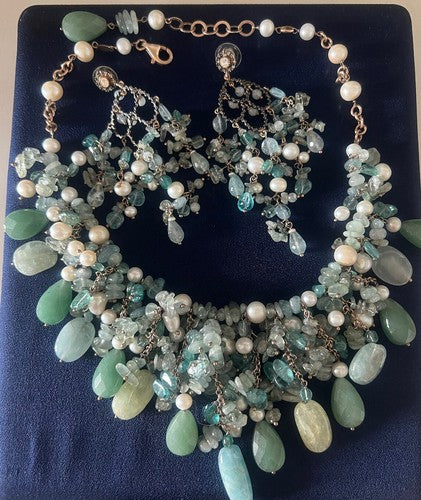 🔴 DEA GIOIELLI orecchinI collana ARGENTO placcata oro raggi QUARZO PERLE parure