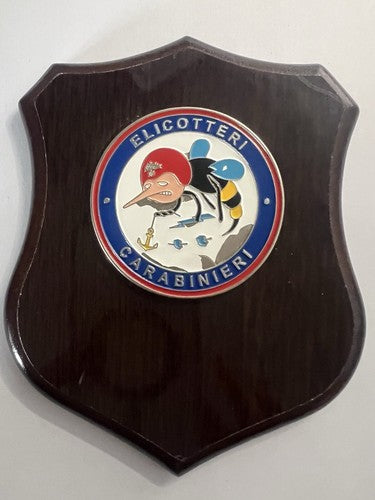 Crest Hélicoptères Carabinieri Bouclier Bois Avec Appliqués Métal Vernis H 15
