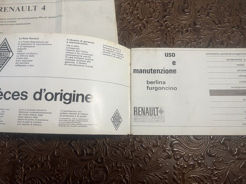 Renault 4 Livret Voiture Utilisation Entretien Langue Italien Original Cru 69