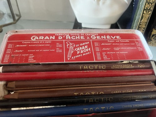 Caran D'Ache Crayons Tactic 720 Crayons Boîte Étain Collection Rare Vintage 