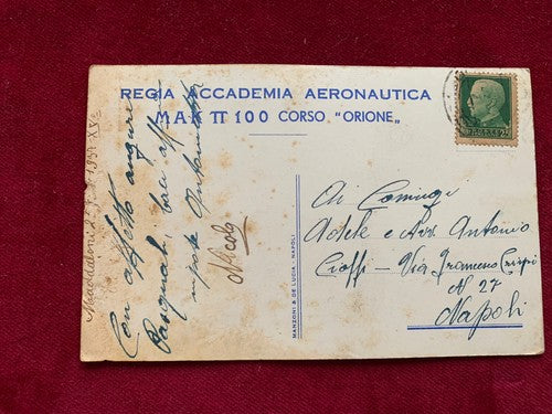 🔴 Cartolina affrancata REGIA ACCADEMIA AEREONAUTICA francobollo 1937