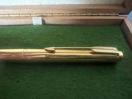 🔴 PARKER penna stilografica 180 placcata oro pennino ORO XM scrive con astuccio