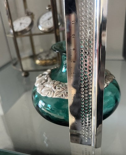 🔴 Vasi ampolle ARGENTO 925 e VETRO verde da essenze ed olio con ricamo