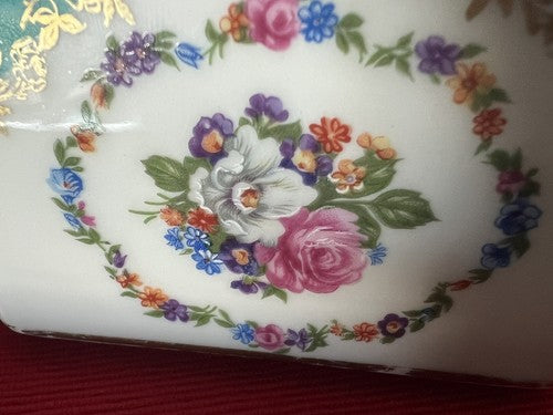 Pillivuyt Cendrier Porcelaine Français Fleurs Peinture Main Avec Couvercle 