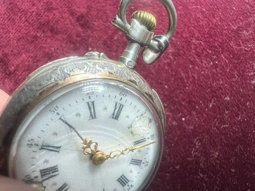 🔴 Orologio tasca ARGENTO 800 donna monachina manuale funziona vintage 1920