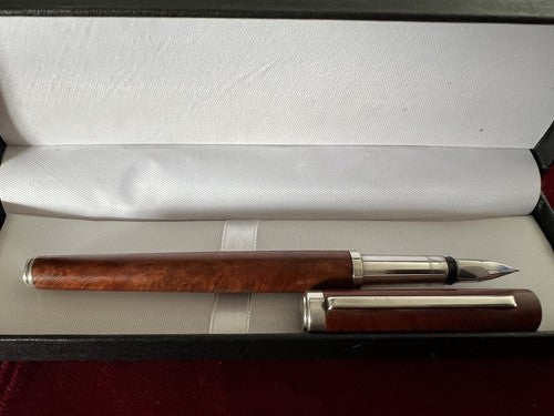 🔴 Penna stilografica ARGENTO 925 corpo legno a cartuccia scrive 25