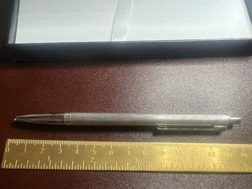 🔴 Penna sfera ARGENTO MASSICCIO 925 guillocchè meccanismo pulsante scrive 13