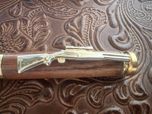 🔴 Penna sfera fucile RAIN HUNTER metallo e legno con bossolo scrive vintage
